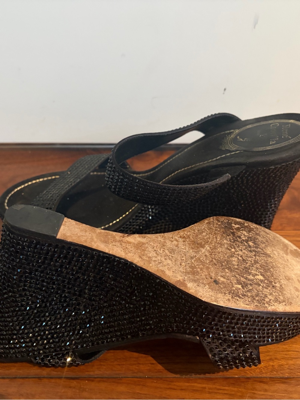 Rene caovilla Black Embellished Two-Strap Women’s wedge - Picture 7 of 8